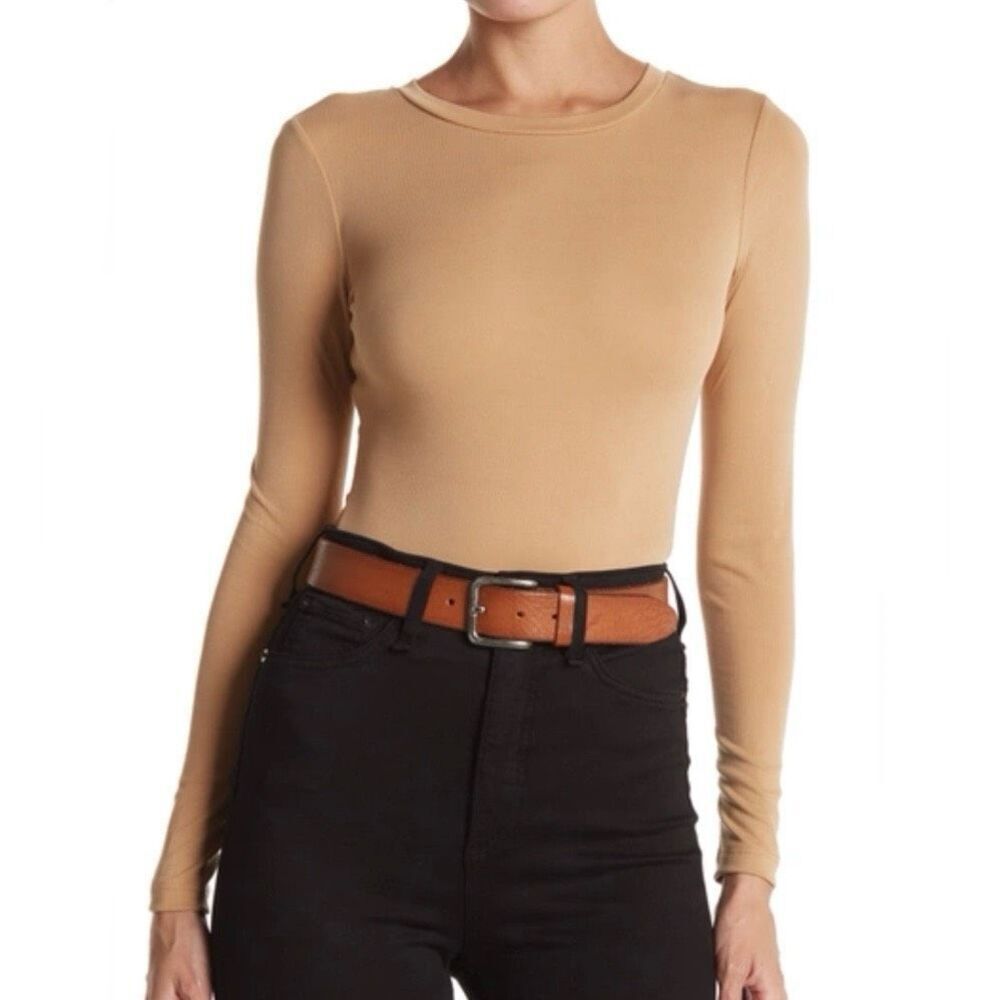 ELODIE x NORDSTROM | NWT Ribbed Bodysuit Camel Snap Closure High Neck |‎ Medium